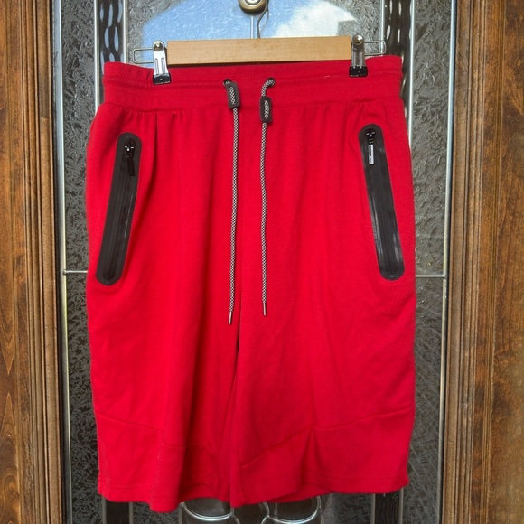 Men's Red Athletic Shorts with Zipper Pockets - Picture 1 of 7
